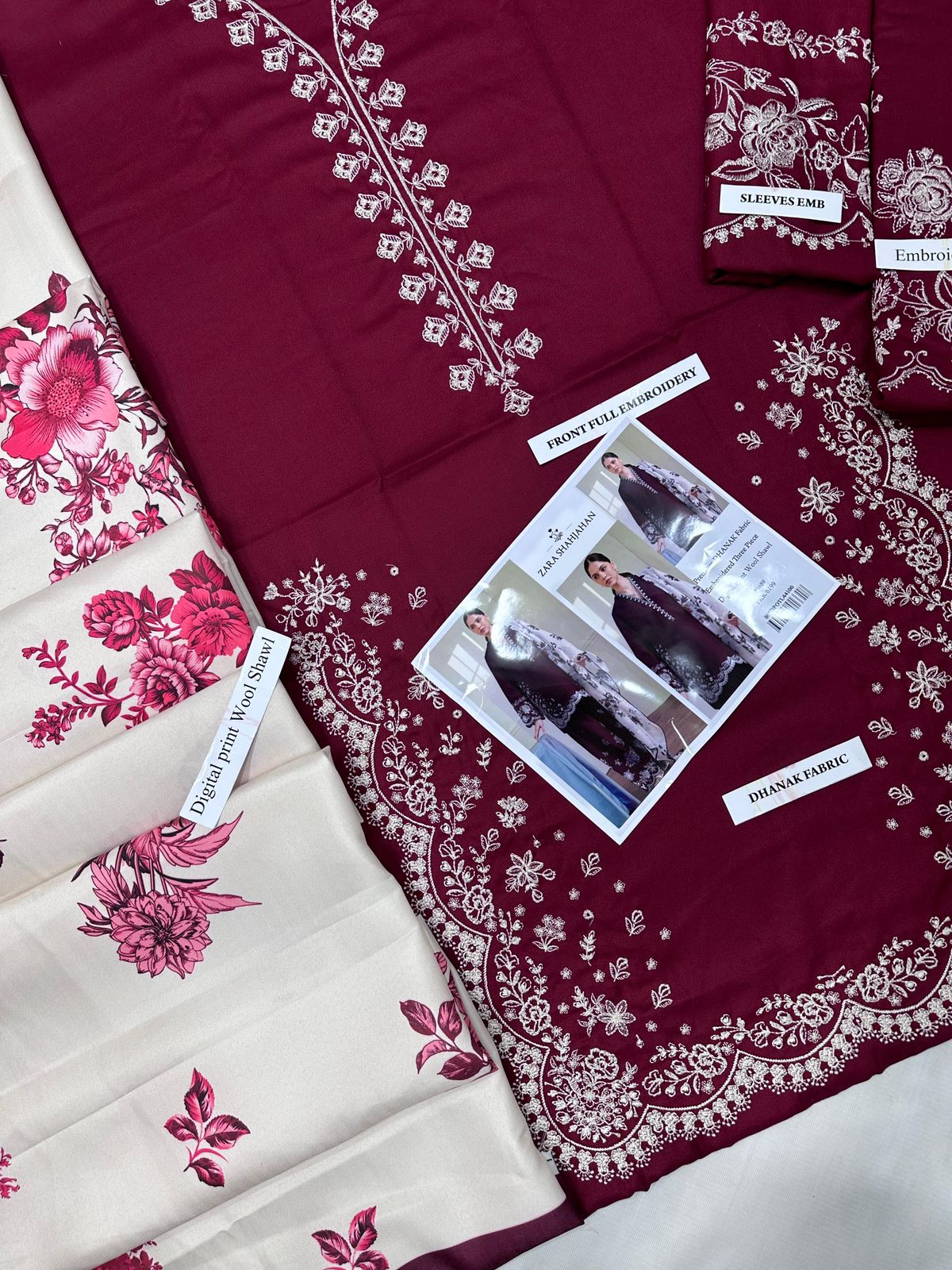 Zara Shahjahan Unstitched Dhanak Collection – Embroidered Shirt & Trouser + Digital Shawl