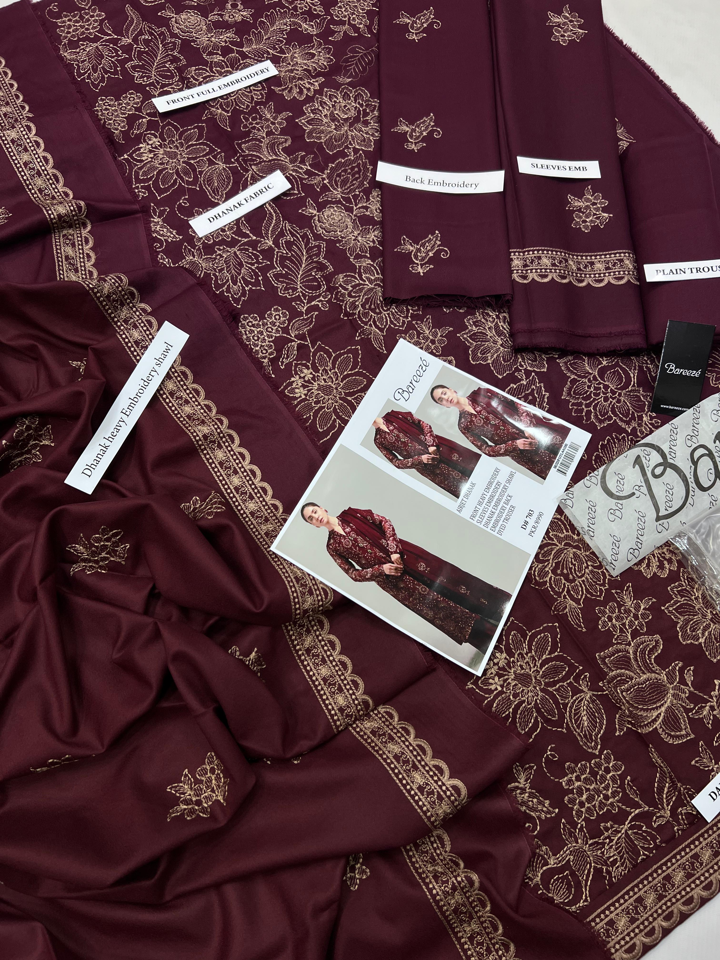 Bareeze Premium Dyed Dhanak – Elegant 3PC Winter Suit