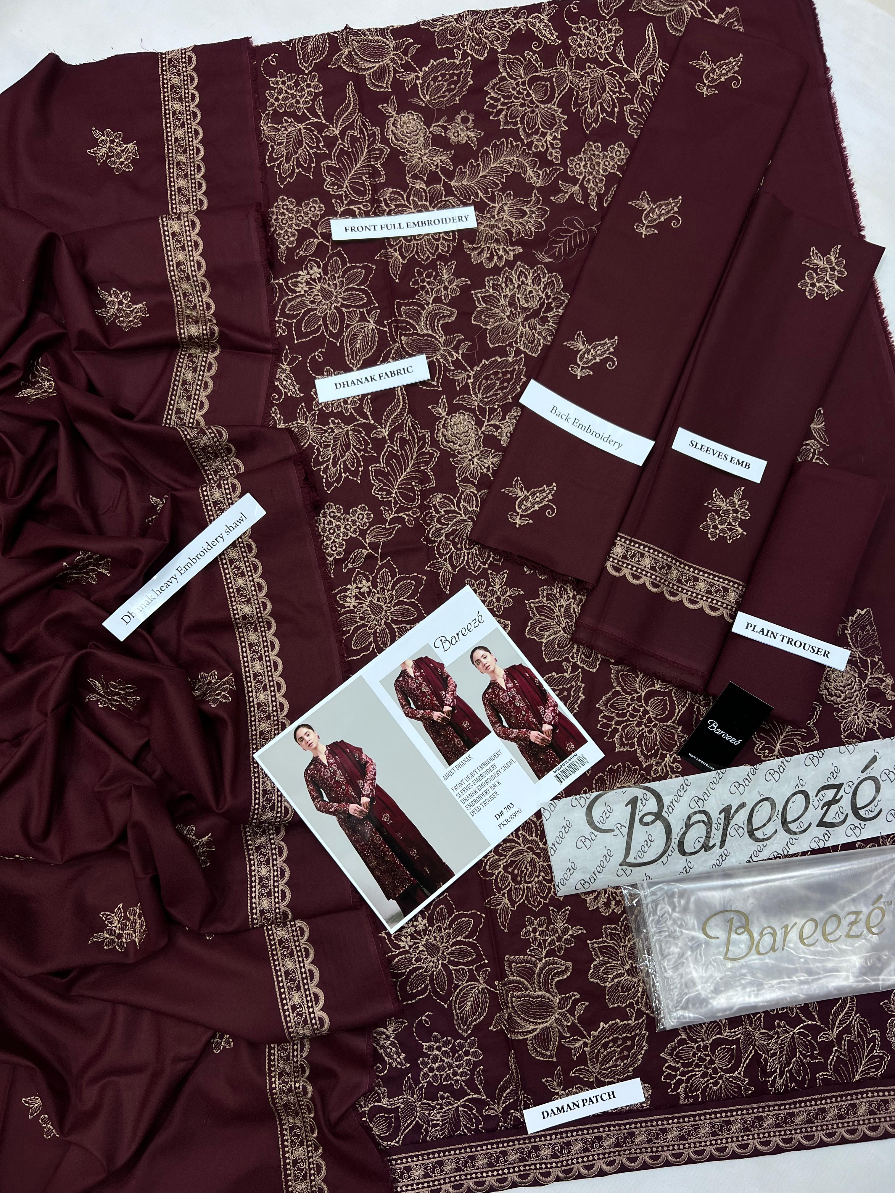 Bareeze Premium Dyed Dhanak – Elegant 3PC Winter Suit