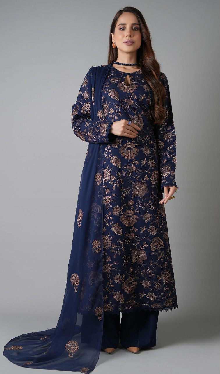 Bareeze Premium Dhanak – Full Heavy Embroidered 3PC Unstitched Suit