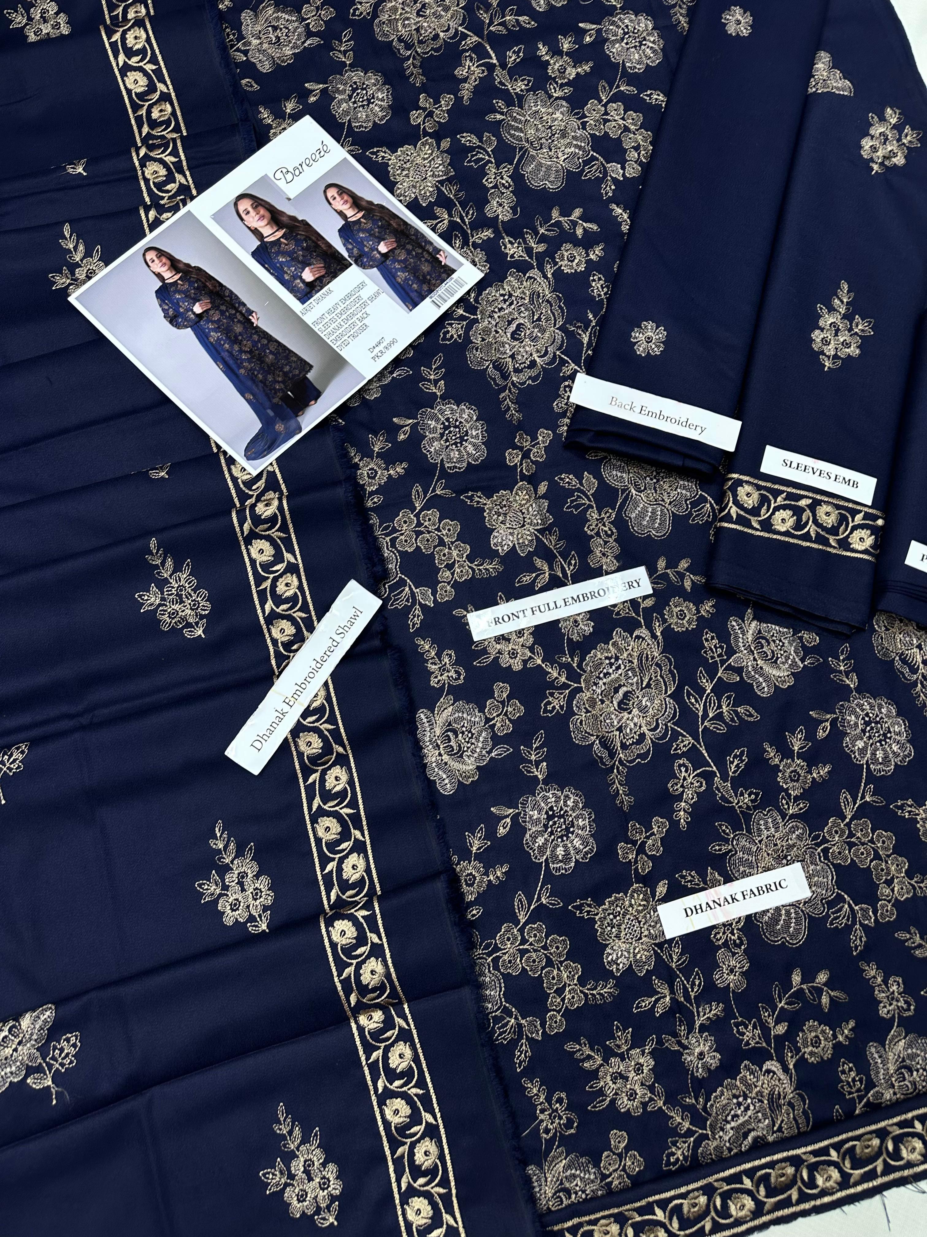 Bareeze Premium Dhanak – Full Heavy Embroidered 3PC Unstitched Suit