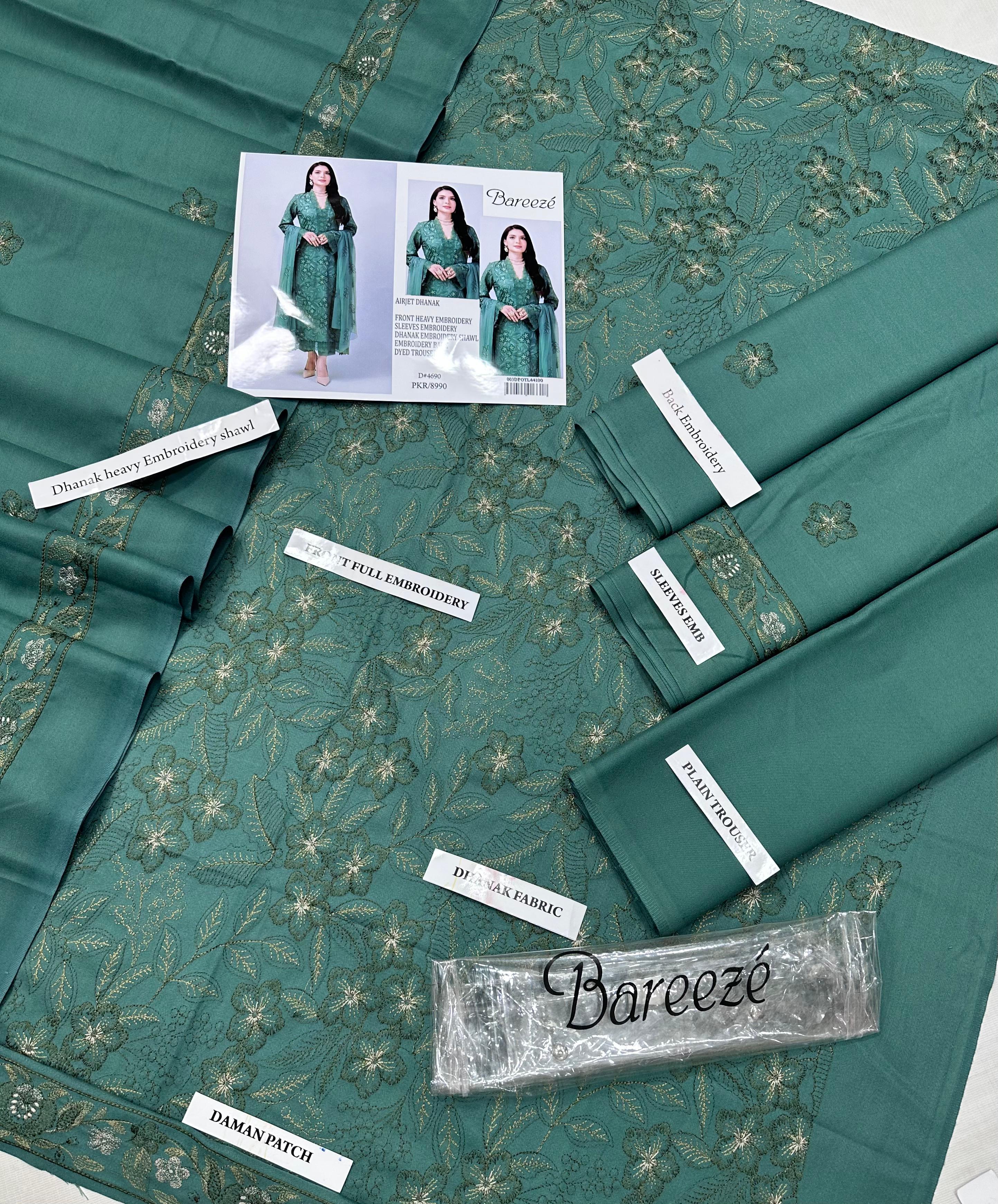 Bareeze Premium Dyed Dhanak – Full Heavy Embroidered 3PC