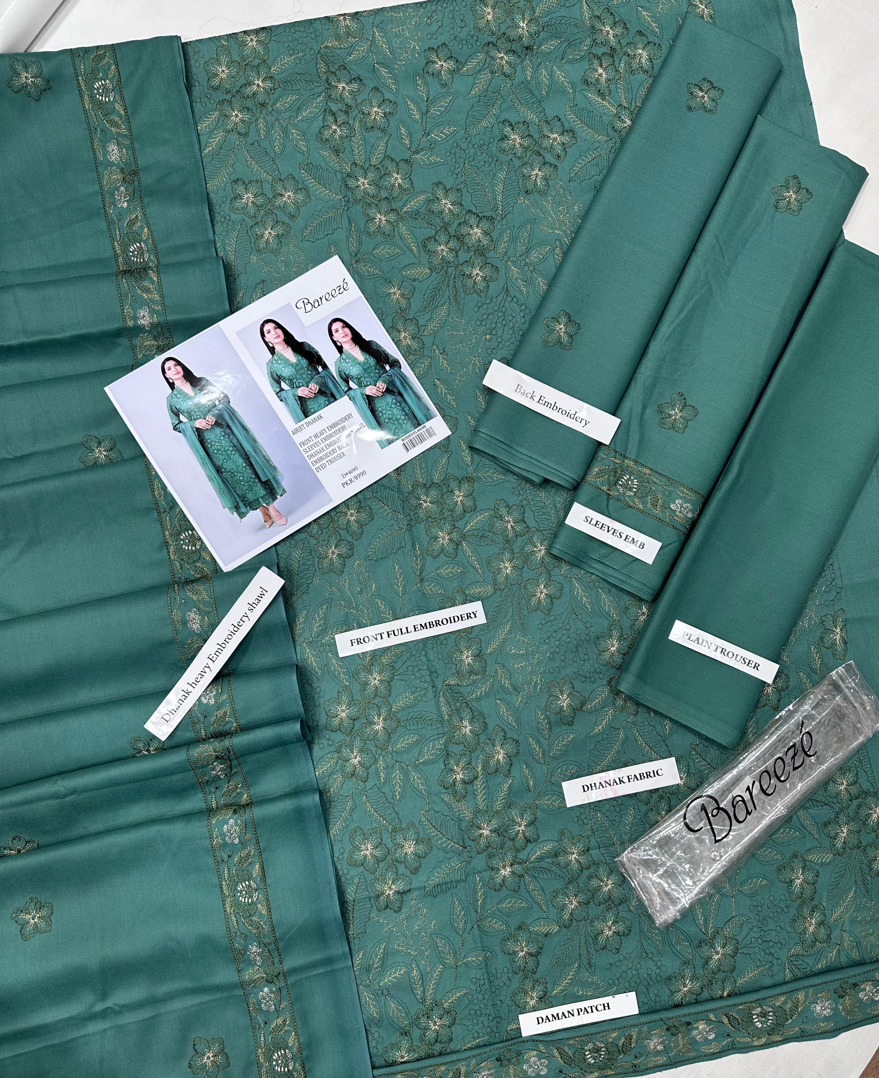 Bareeze Premium Dyed Dhanak – Full Heavy Embroidered 3PC