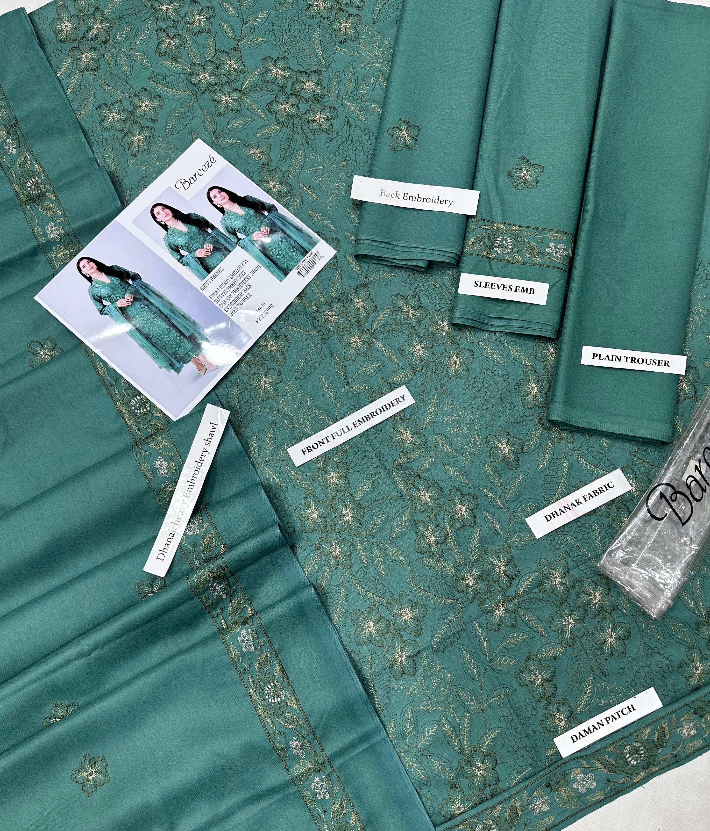 Bareeze Premium Dyed Dhanak – Full Heavy Embroidered 3PC