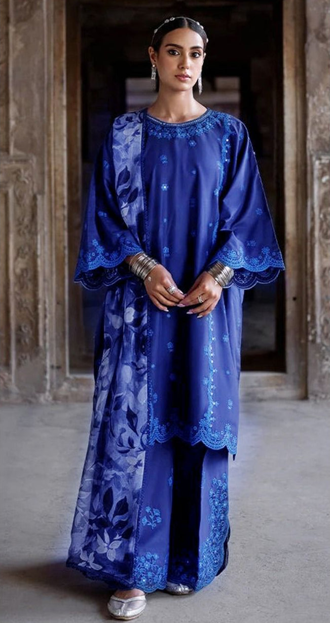 Cross Stitch Premium Dhanak 3PC – Fully Embroidered Shirt with Digital Wool Shawl