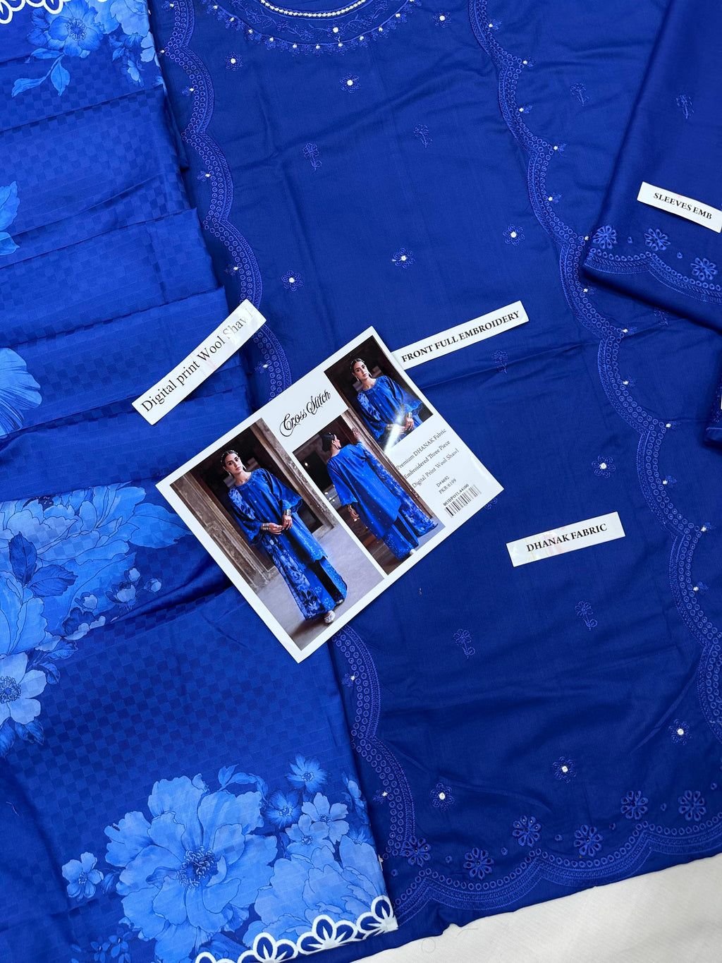 Cross Stitch Premium Dhanak 3PC – Fully Embroidered Shirt with Digital Wool Shawl