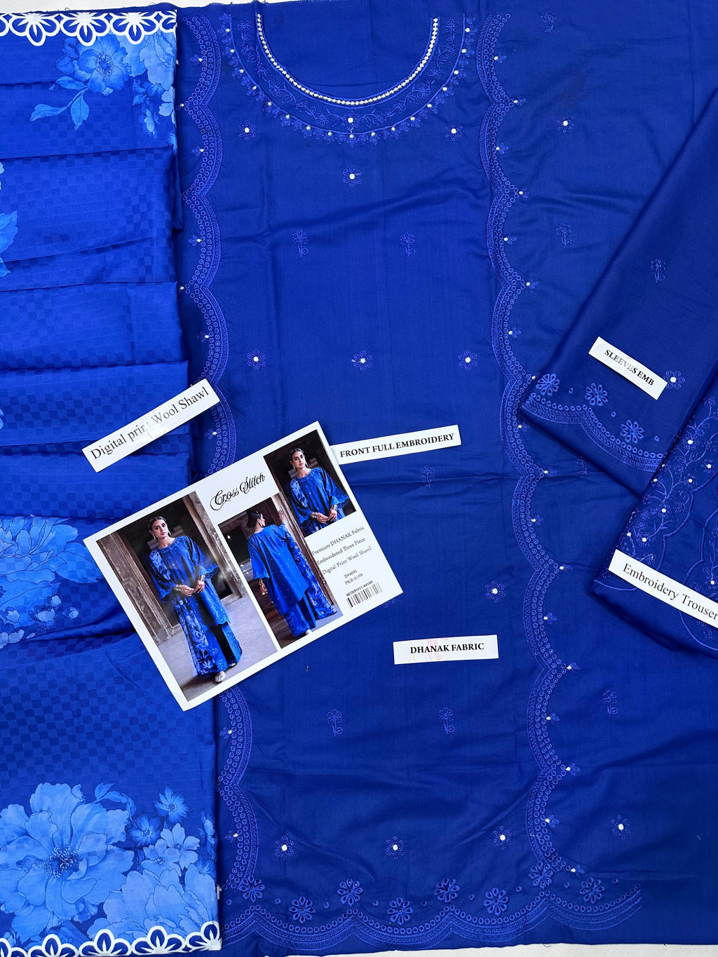 Cross Stitch Premium Dhanak 3PC – Fully Embroidered Shirt with Digital Wool Shawl