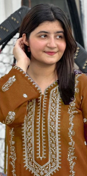 Dhanak 2PC Breeze Winter Set – Front & Sleeves Embroidered with Dyed Trouser