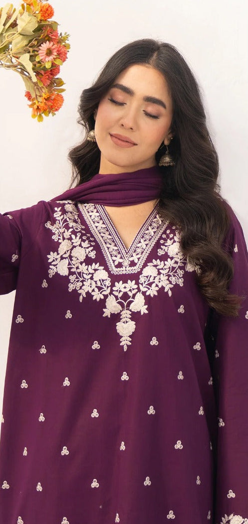 Winter Dhanak 2PC – Heavy Embroidered Shirt with Dyed Trouser
