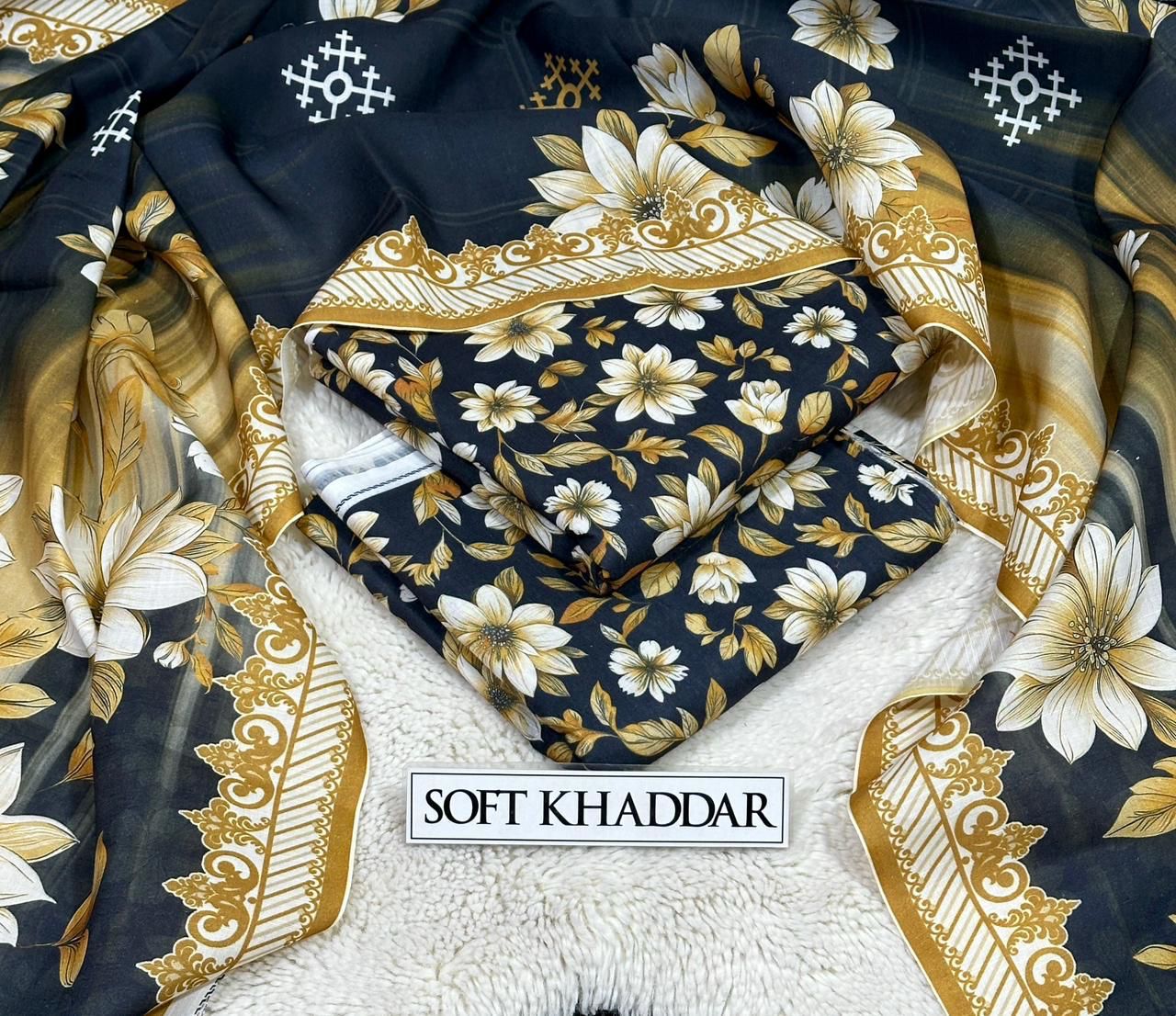Premium Swiss Soft Khadder Printed 3PC Suit || 10 Colors