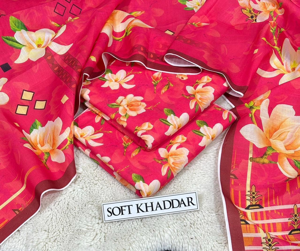 Premium Swiss Soft Khadder Printed 3PC Suit || 10 Colors
