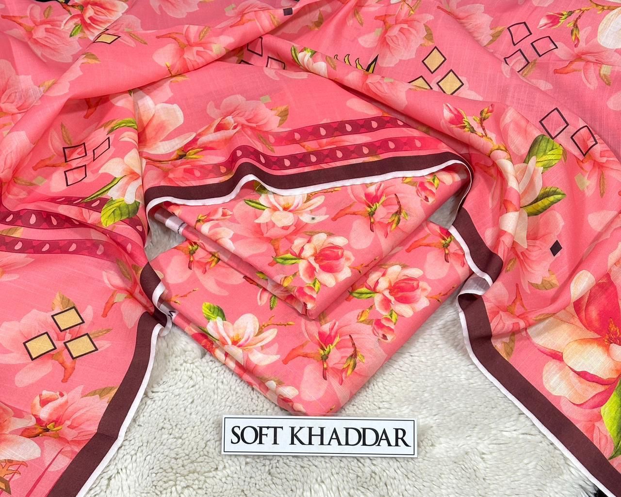 Premium Swiss Soft Khadder Printed 3PC Suit || 10 Colors