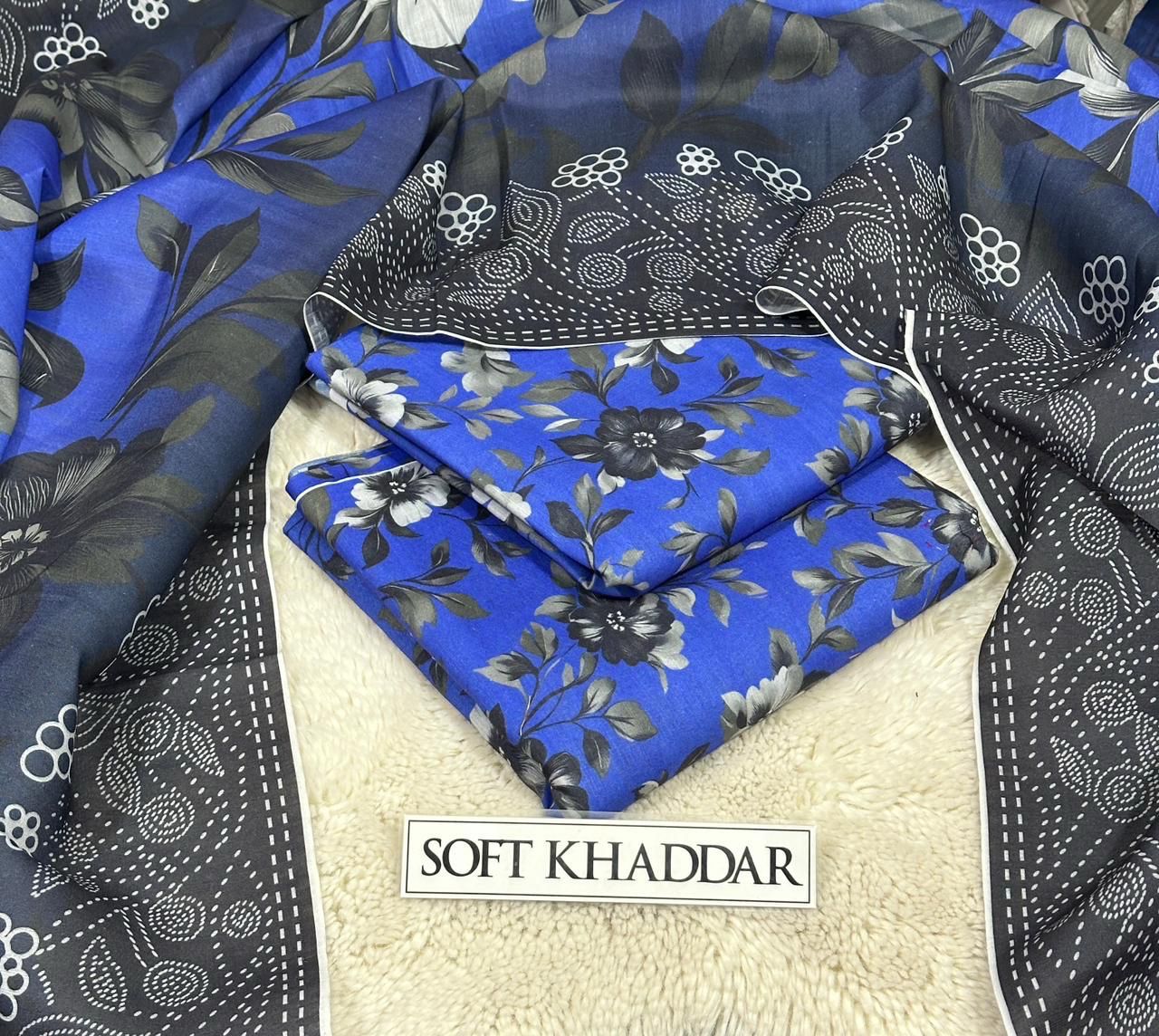 Premium Swiss Soft Khadder Printed 3PC Suit || 10 Colors