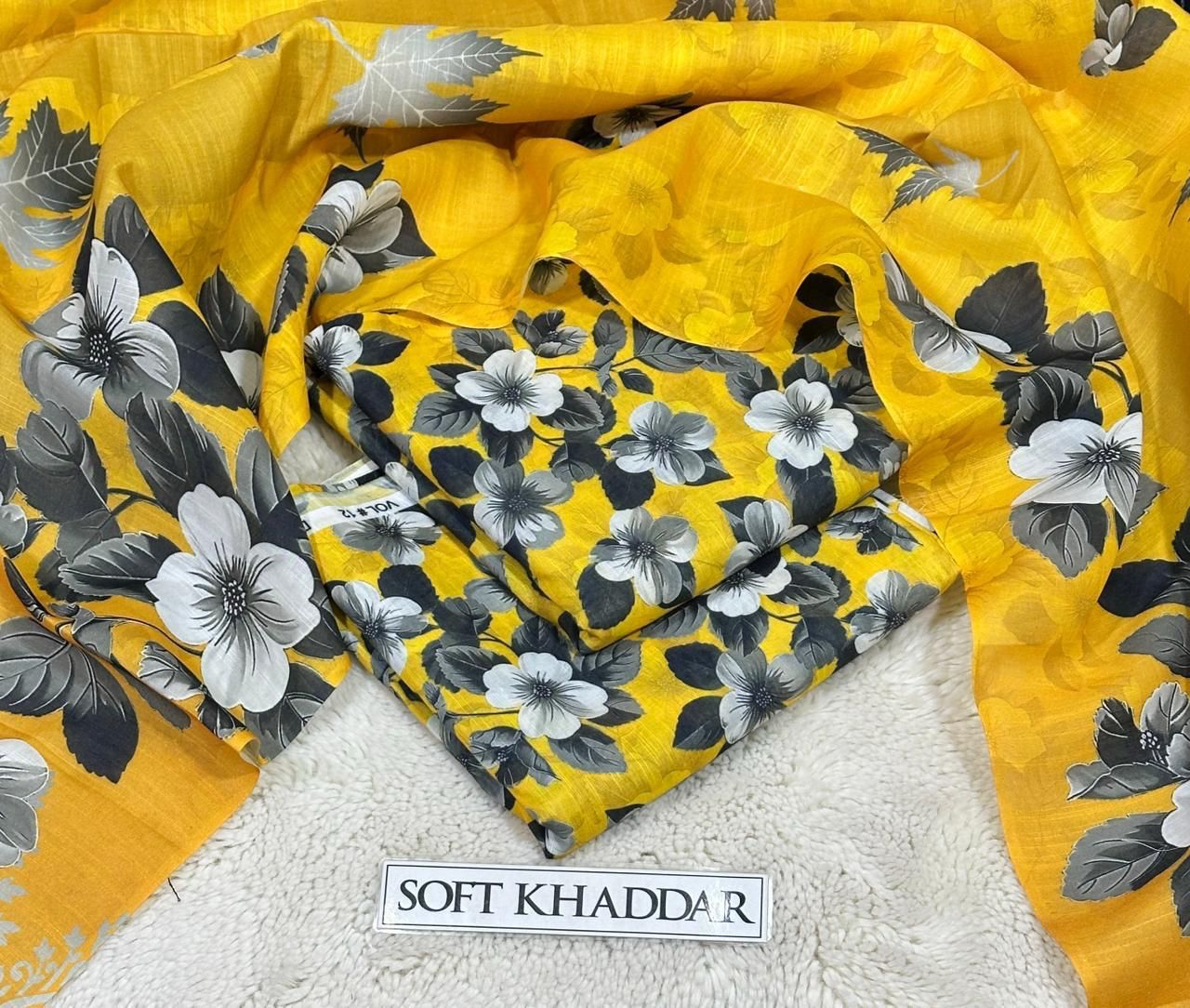 Premium Swiss Soft Khadder Printed 3PC Suit || 10 Colors