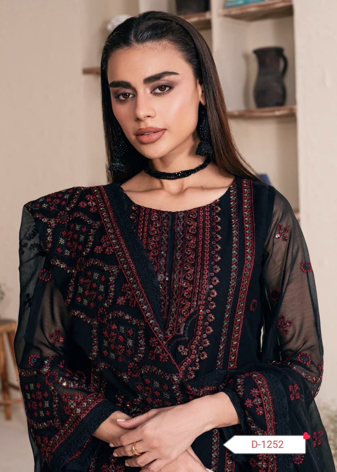 Noorma Kaamal D-1252 | Chiffon Embroidered Unstitched Replica – Sequence Work