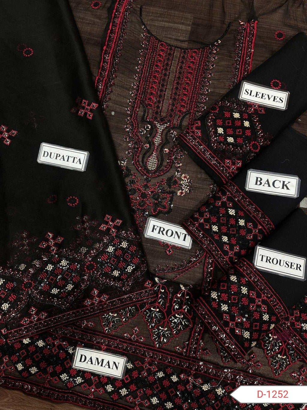 Noorma Kaamal D-1252 | Chiffon Embroidered Unstitched Replica – Sequence Work