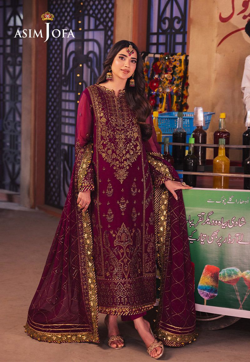Asim Jofa Replica – Embroidered Chiffon 3-Piece Suit with Malai Trouser