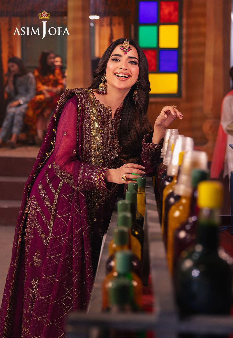 Asim Jofa Replica – Embroidered Chiffon 3-Piece Suit with Malai Trouser