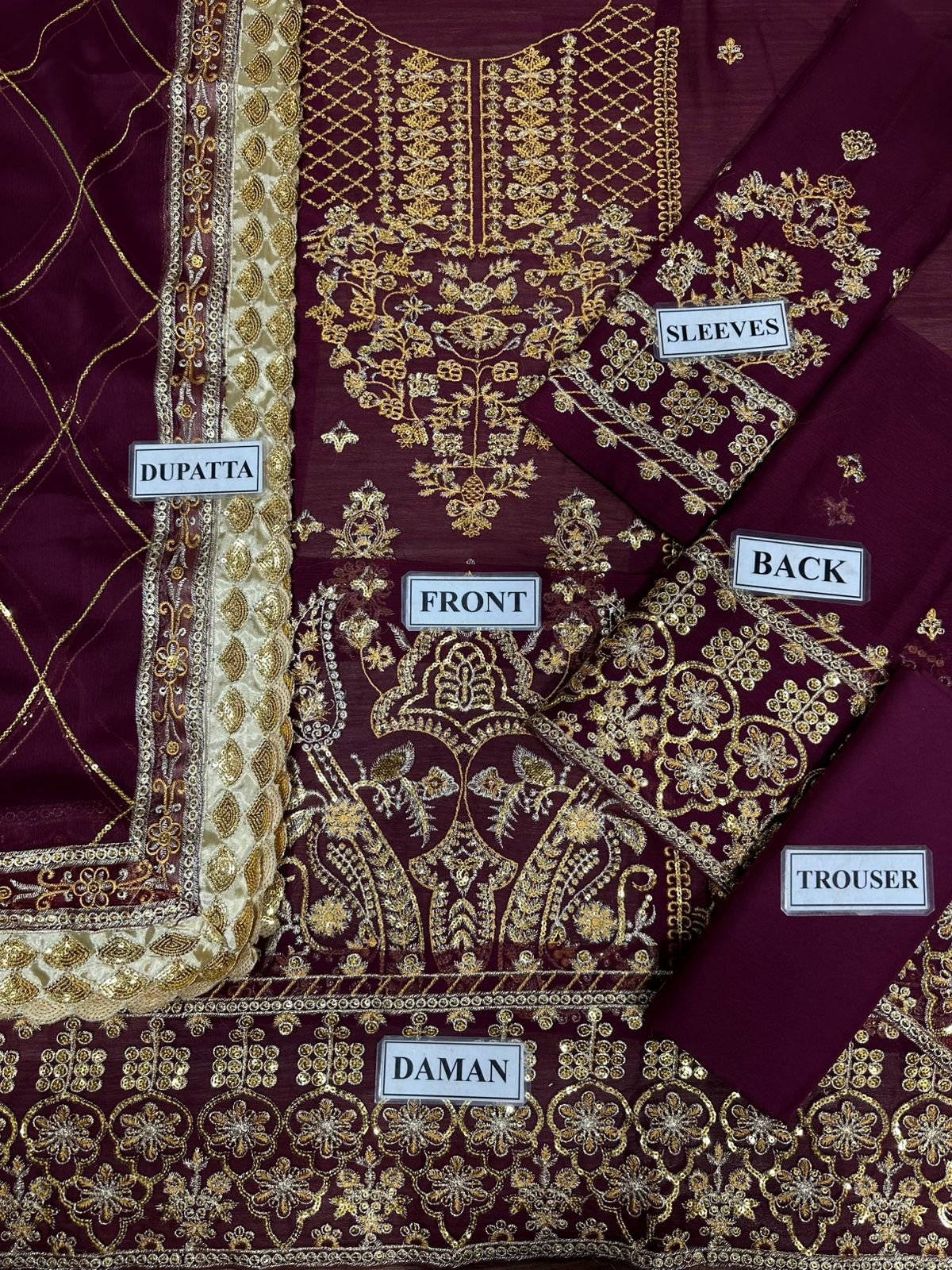 Asim Jofa Replica – Embroidered Chiffon 3-Piece Suit with Malai Trouser