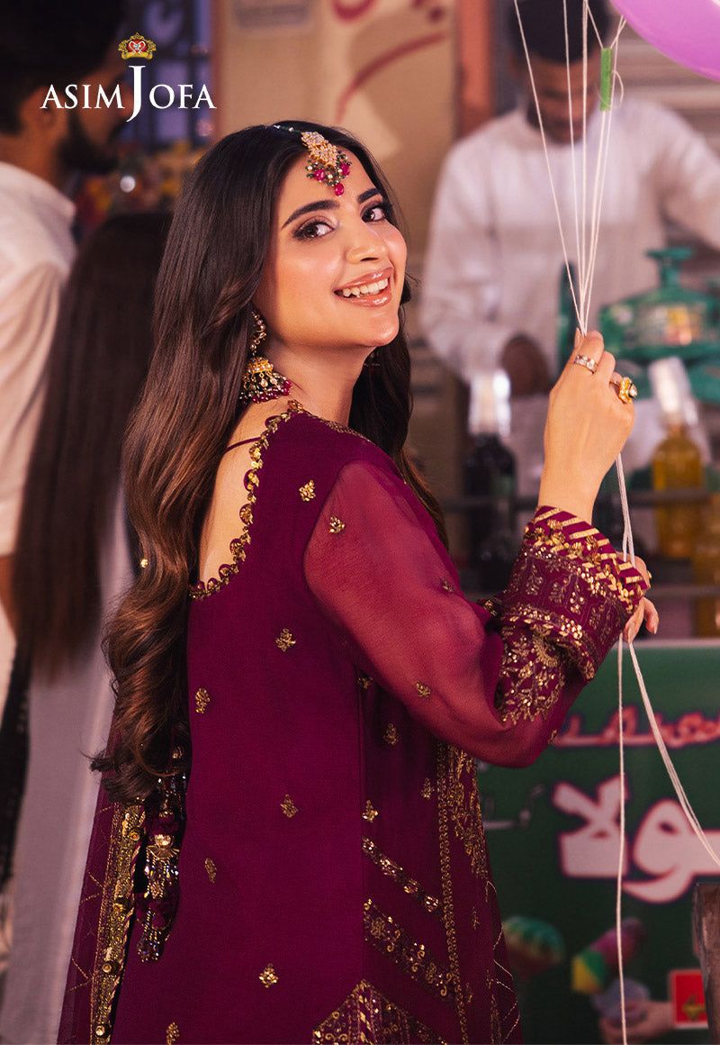 Asim Jofa Replica – Embroidered Chiffon 3-Piece Suit with Malai Trouser