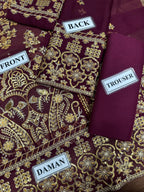 Asim Jofa Replica – Embroidered Chiffon 3-Piece Suit with Malai Trouser