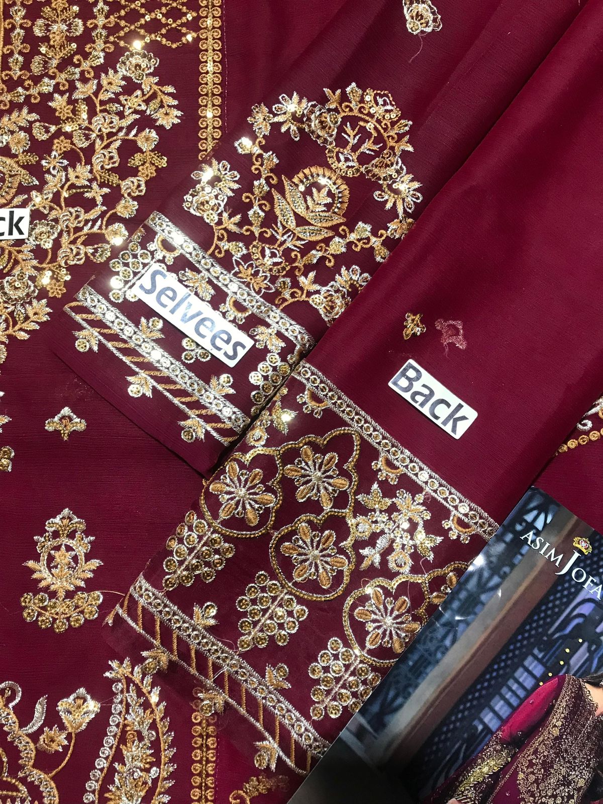 Asim Jofa Replica – Embroidered Chiffon 3-Piece Suit with Malai Trouser