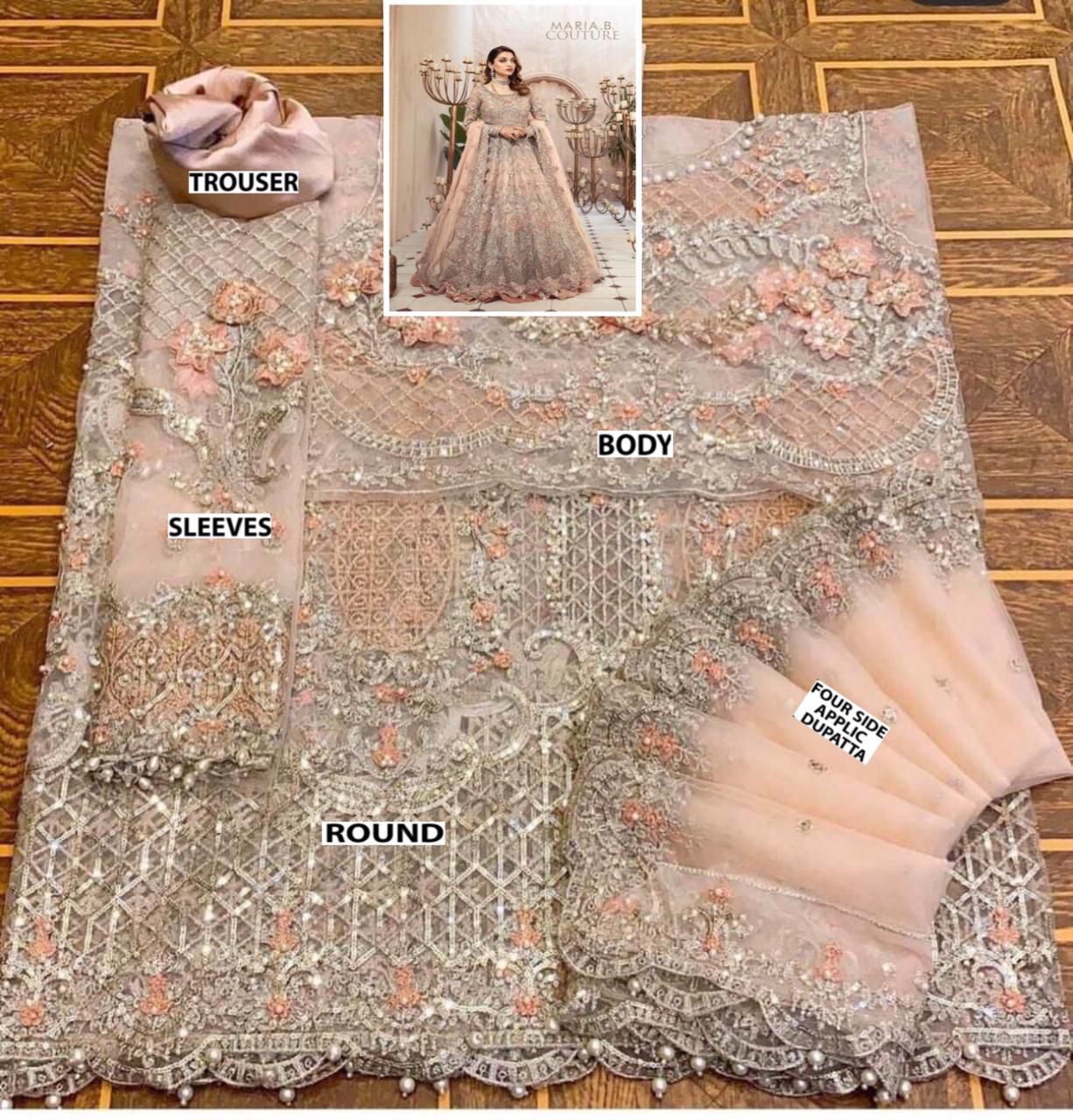 Maria.B Couture – D-9092 Luxury Net Maxi (3D Flowers & Heavy Sequence Work)