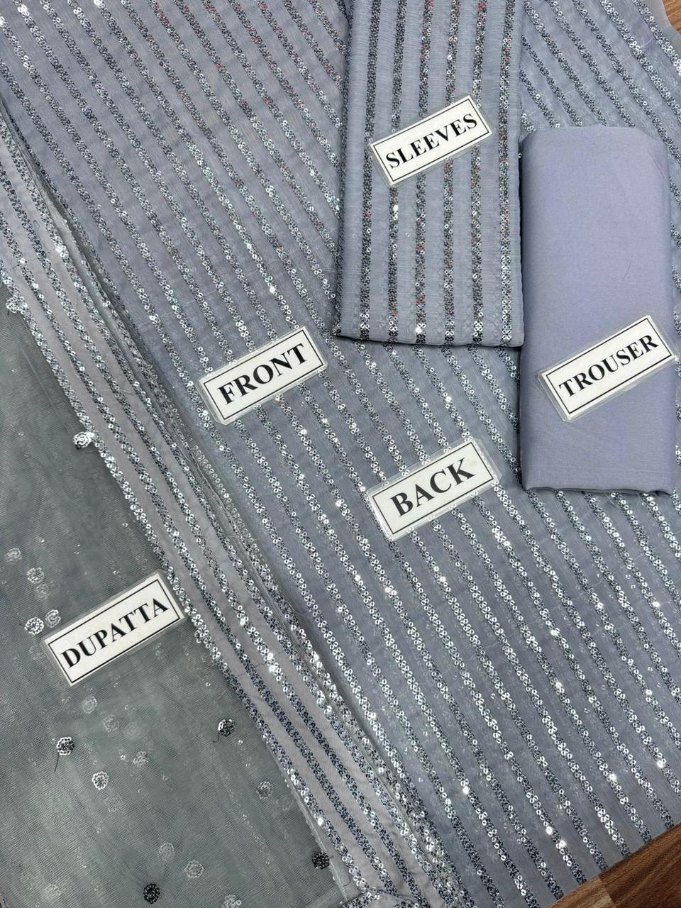 Baroque Semi Pure Chiffon – Luxury Embroidered Sequence 3-Piece Suit