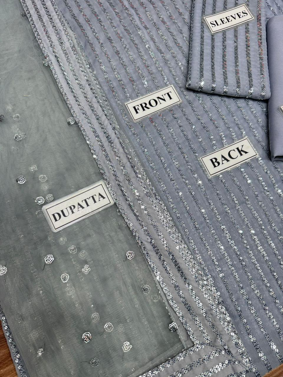 Baroque Semi Pure Chiffon – Luxury Embroidered Sequence 3-Piece Suit