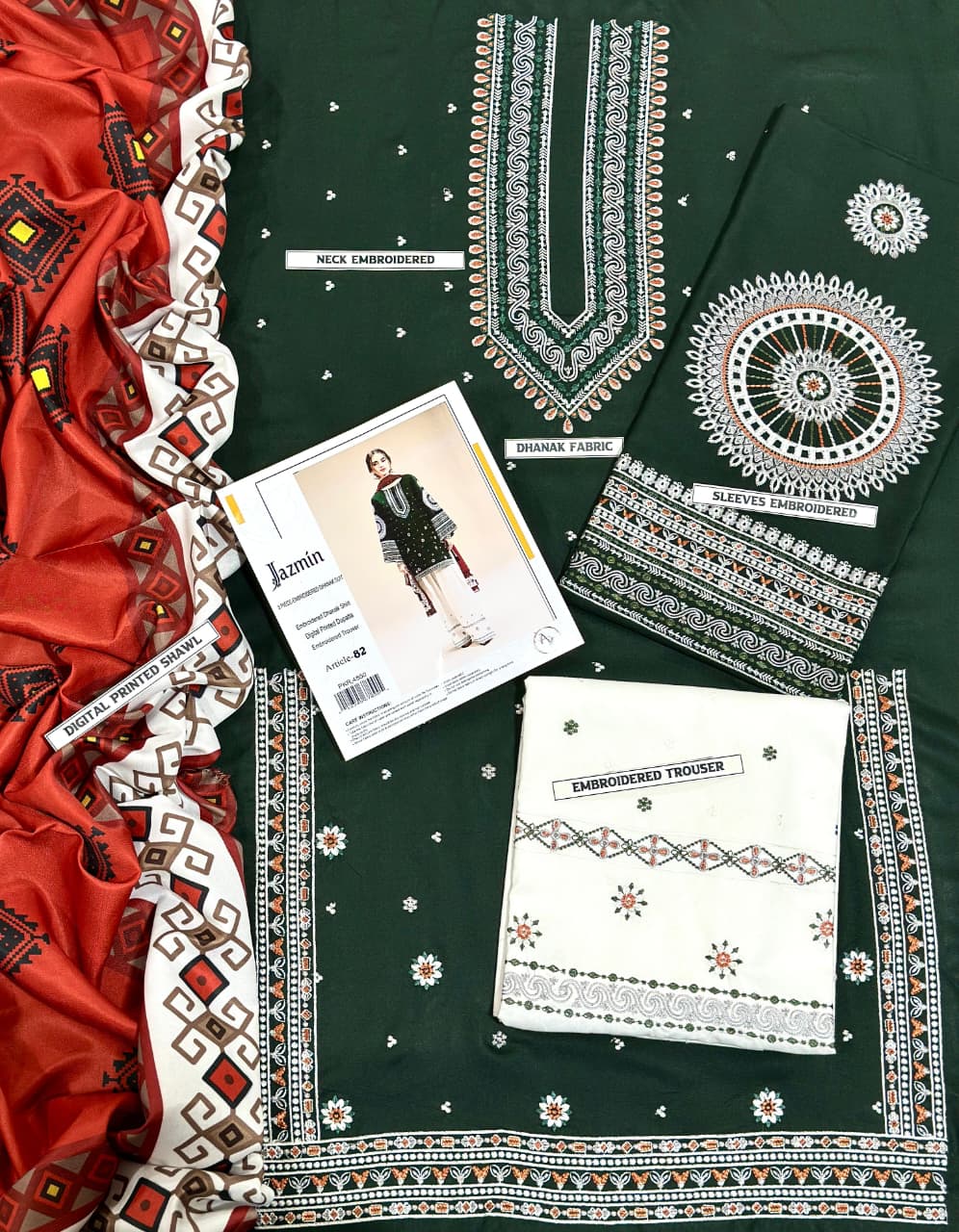 Jazmin Winter Airjet Dhanak Embroidered Suit – 3 Piece