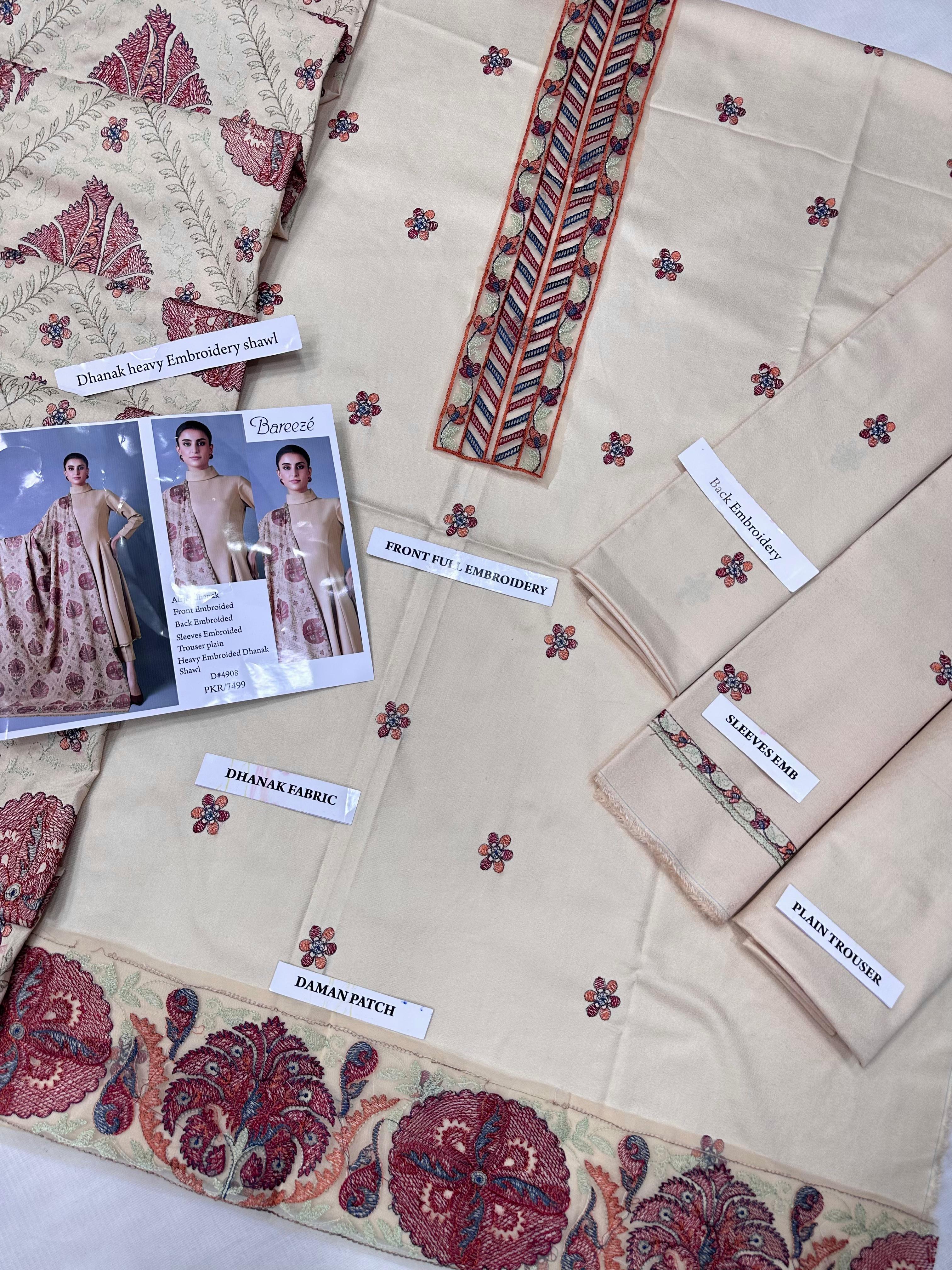 BAREEZE PREMIUM DHANAK – Full Heavy Embroidered Shawl Collection