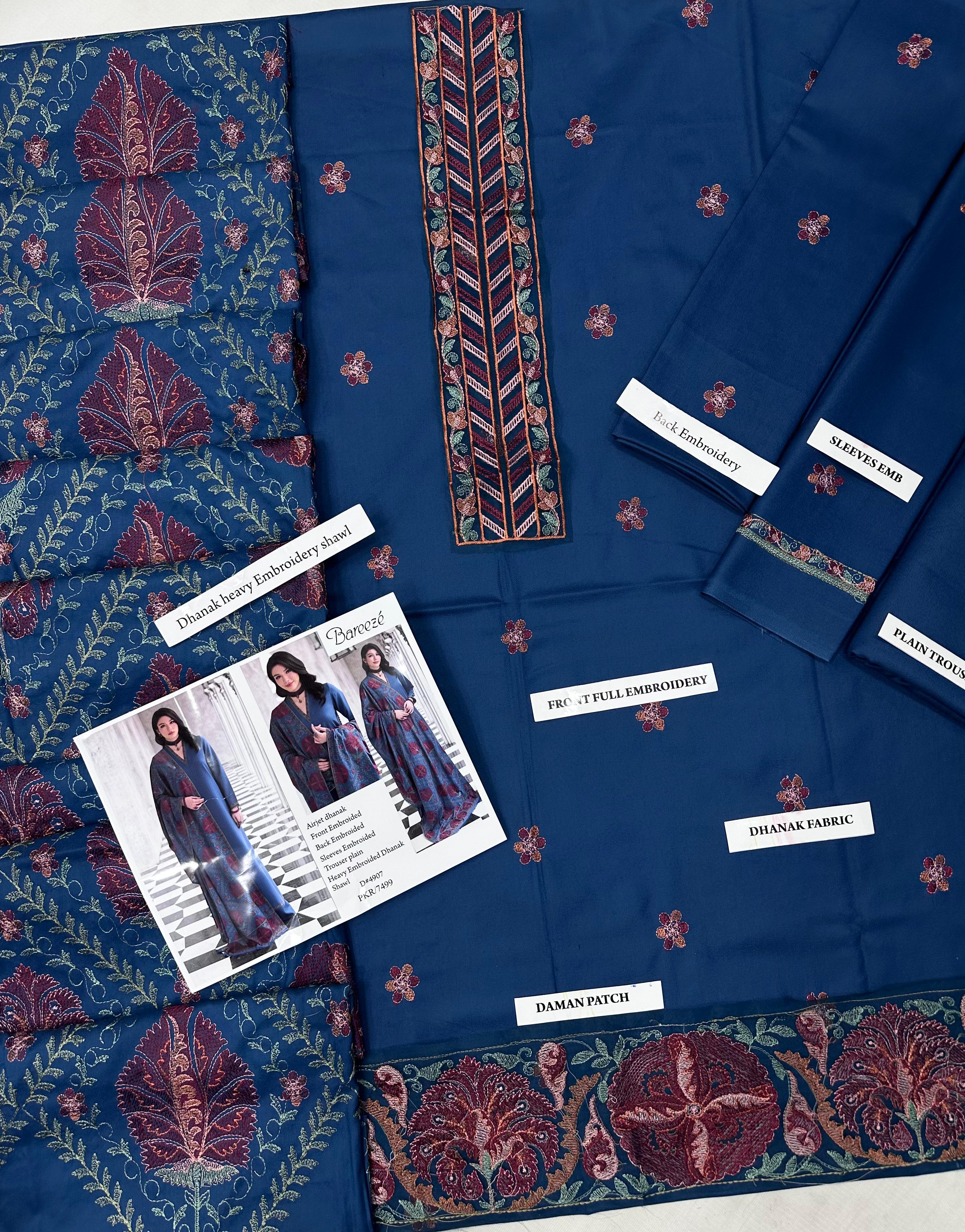 BAREEZE SIGNATURE DHANAK — Full Heavy Embroidered Shawl Set