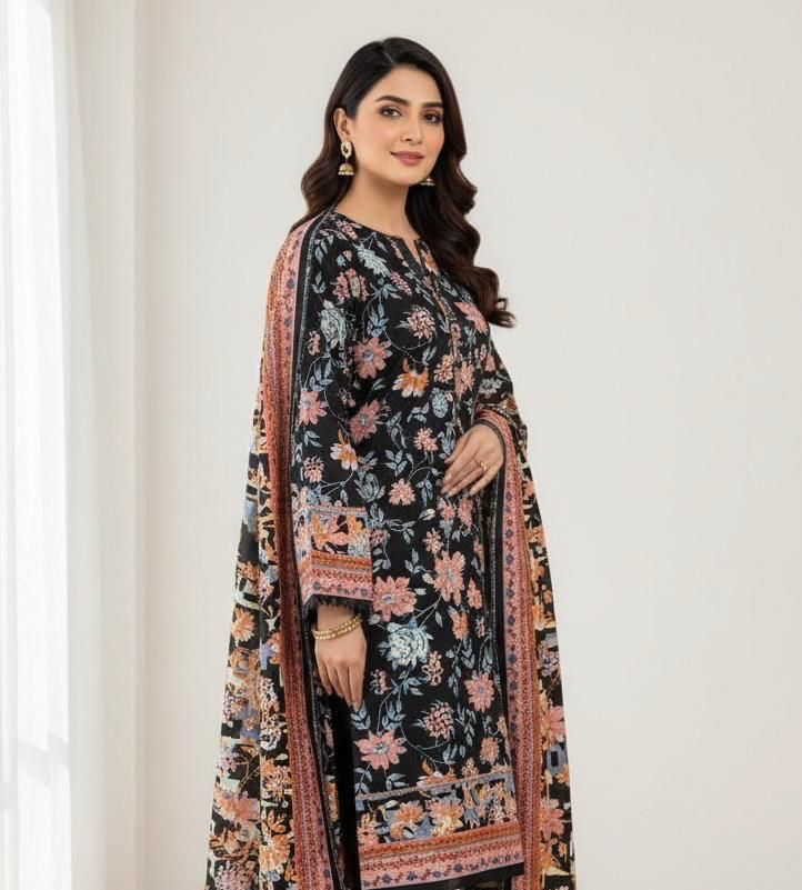 BAROQUE Authentic Khaddar Suit – Digital Printed Winter Collection 3-Piece