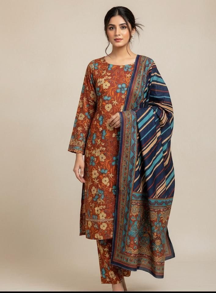 BAROQUE Winter Printed Khaddar Collection – Original Digital 3-Piece Set