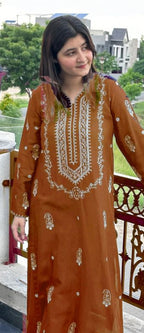 Dhanak 2PC Breeze Winter Set – Front & Sleeves Embroidered with Dyed Trouser