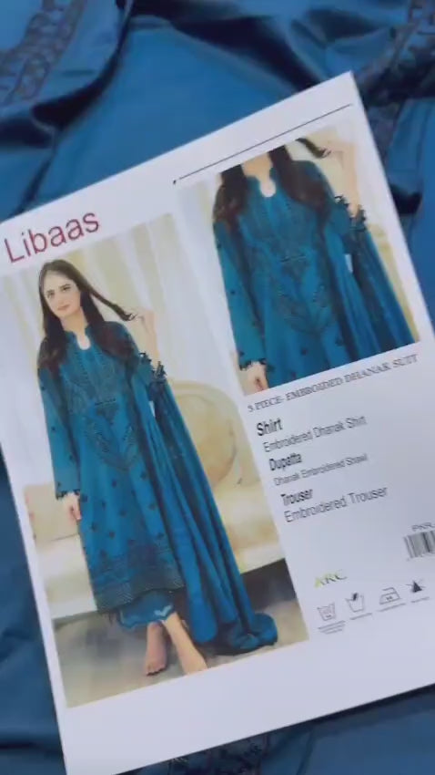 Libaas Airjet Dhanak 3PC Unstitched Embroidered Fabric Set with Shawl