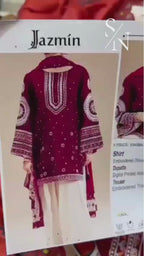 Jazmin Premium Dhanak 3PC Unstitched Embroidered Fabric with Shawl