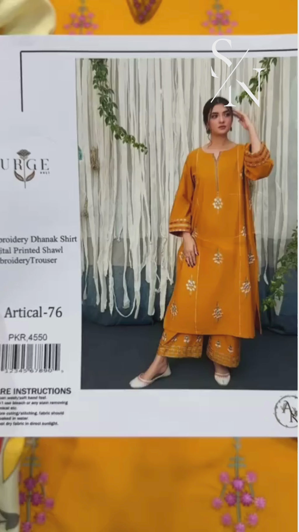 URGE Elegant Dhanak 3PC Unstitched Fabric with Pashmina Shawl