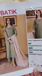 BATIK Luxe Airjet Dhanak 3PC Unstitched Embroidered Fabric with Shawl