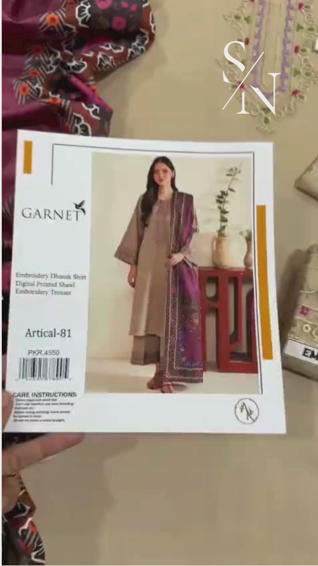 GARNET Premium Dhanak 3PC Unstitched Fabric with Pashmina Shawl