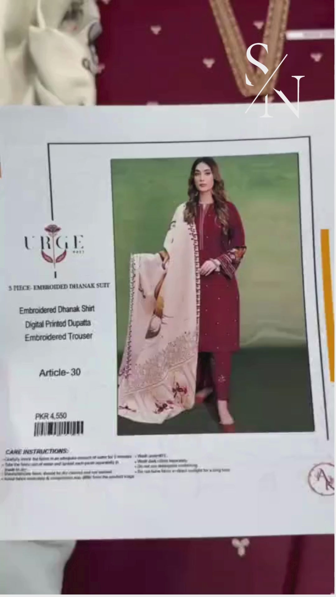 URGE Premium Airjet Dhanak 3PC Unstitched Fabric with Pashmina