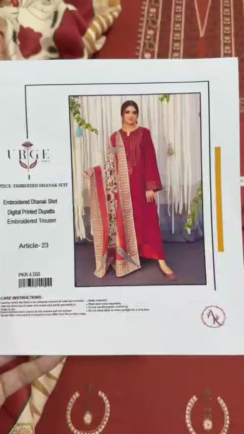 URGE Signature Dhanak 3PC Unstitched Fabric with Digital Pashmina