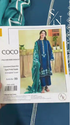 COCO Elegant Dhanak 3PC Unstitched Fabric with Digital Pashmina