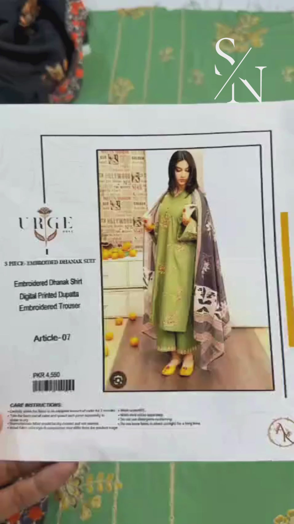URGE Winter Grace Dhanak 3PC Unstitched Fabric with Pashmina