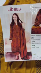 Libaas Classic Airjet Dhanak 3PC Unstitched Embroidered Fabric with Shawl