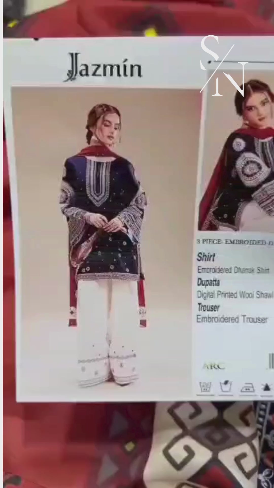 Jazmin Airjet Dhanak 3PC Unstitched Embroidered Fabric Set with Shawl